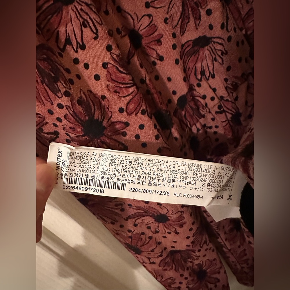 Zara Ruffled Print Marsala Dress - Size XS - Picture 9 of 13